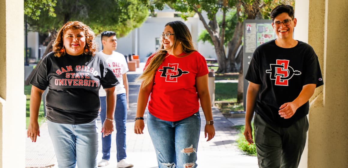 Group of SDSU Imperial Valley students walking on campus